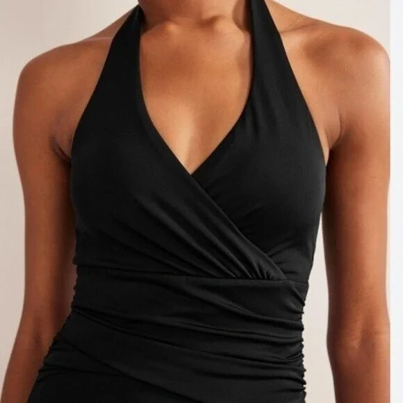 Boden Women Black Halter Ruched Tummy Friendly One Piece Swimsuit | Size 8 - Picture 3 of 15